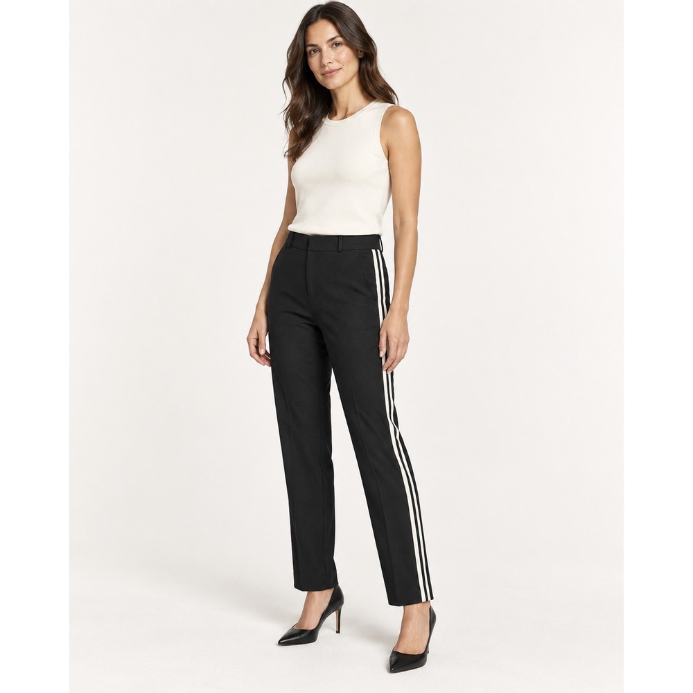Banana Republic Women Avery Dress Pants 6 Black Side Stripe Trousers Ankle Slim